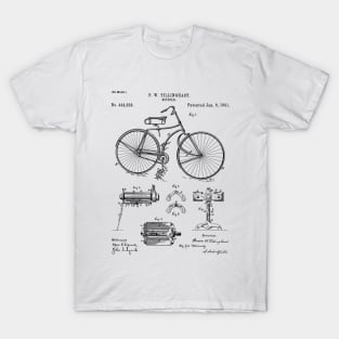 Bicycle Patent - Cycling Art - Black And White T-Shirt